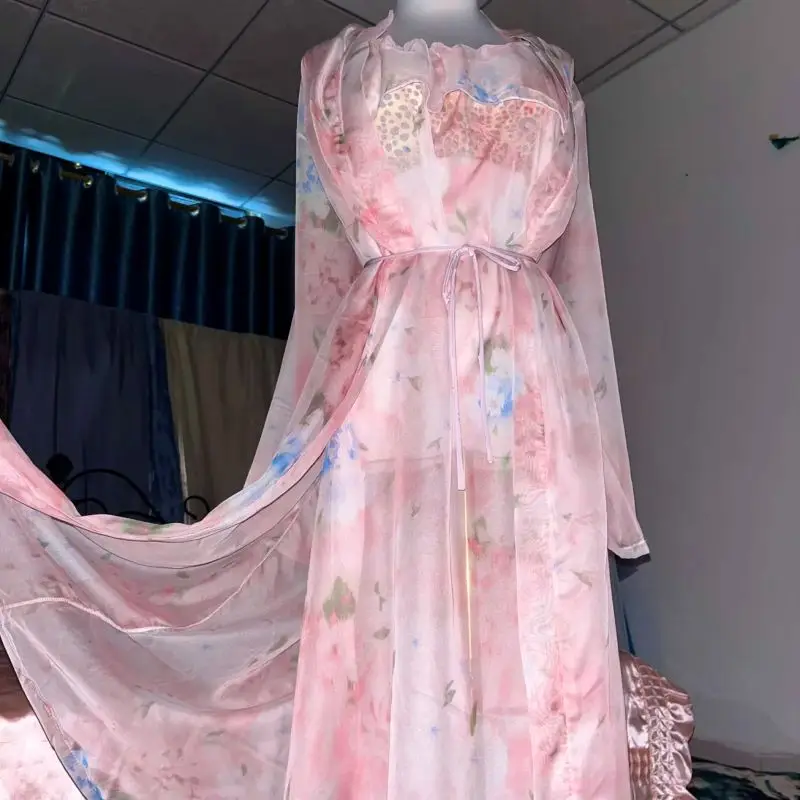 Pink Silk Printed See Through  - Robe Silk Women recensione e prezzo