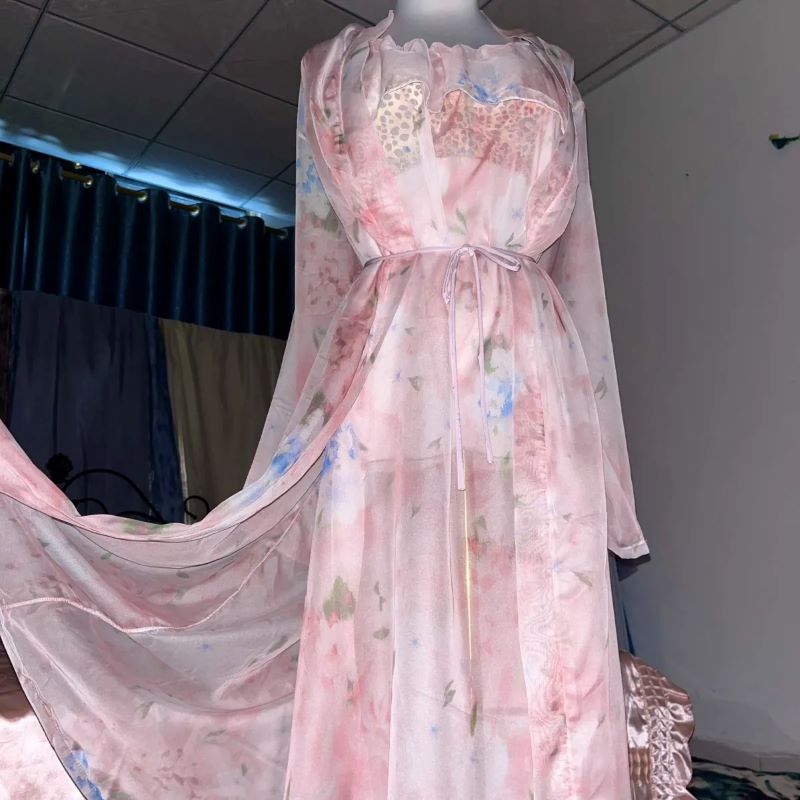 Pink Silk Printed See Through  - Robe Silk Women recensione e prezzo