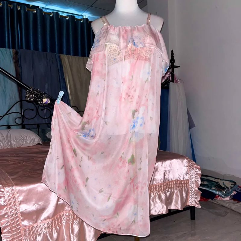 Pink Silk Printed See Through  - Robe Silk Women recensione e prezzo