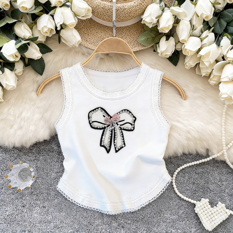 White Lace Trim Rhinestone Bow - Cami Top Lace recensione e prezzo
