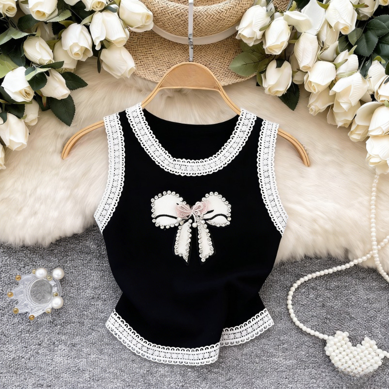 White Lace Trim Rhinestone Bow - Cami Top Lace recensione e prezzo
